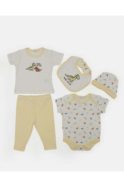 REDTAG Baby Boy Yellow & Cream 5-Piece Gift Set