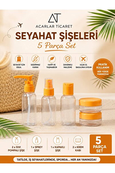 Acarlar Ticaret 8 Parça Seyahat Seti – Renkli Şeffaf Doldurulabilir Şişe ve K...