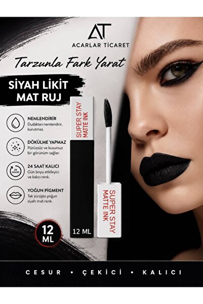 Acarlar Ticaret Super Siyah Mat Likit Ruj 12 ML