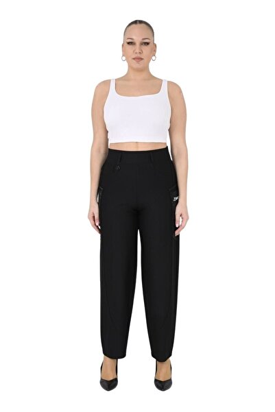 ZANESSİ FASHION Plus Size Elastic Waist Pocketed Lycra Stone Embroidery Detai...