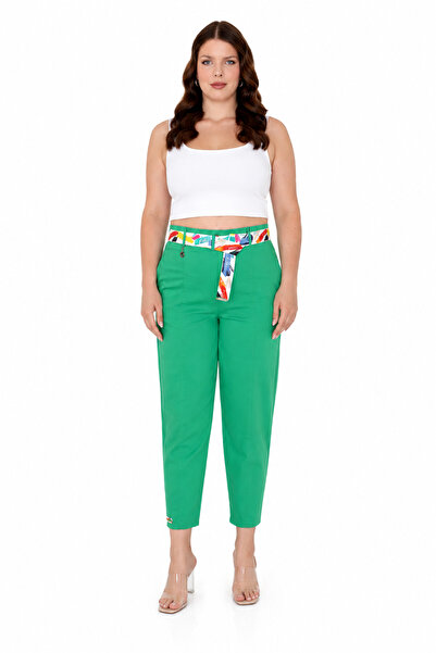 ZANESSI Plus Size Mom Belted High Waist Cotton Women's Pants