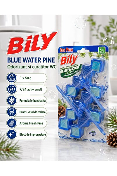 Bily Blue Water Pine odorizant si curatitor WC, 3 x 50 g