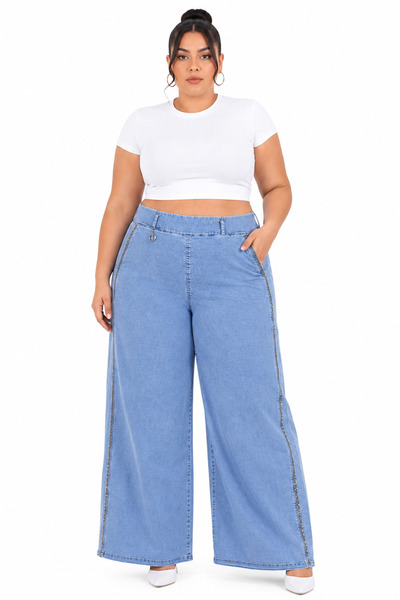ZANESSİ FASHION Pantaloni de damă din denim cu talie elastică, cu șireturi, t...