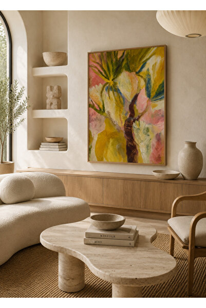 Boho wellness studio Ahşap Çerçeveli Pastel Ağaç Tablo | Modern Botanik Duvar...