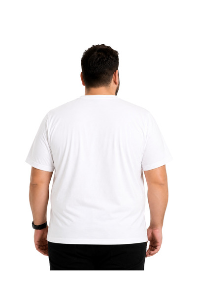 BattalModa Men's Large Size White Crew Neck Short Sleeve Raw T-Shirt 5Xl-6Xl-7Xl-8Xl