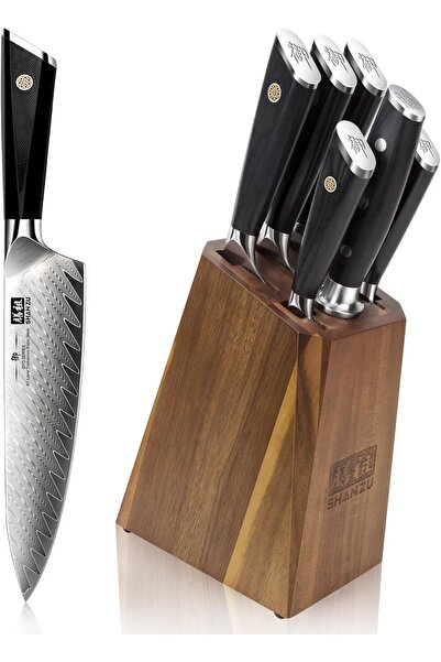 SHAN ZU Professional 7-Piece Damascus Chef Knife Set, Japanese 10Cr15CoMoV Su...