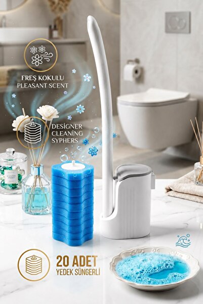 Lumindra Special Sponge Head Cleaning Set - Disposable Sponge Toilet Brush wi...