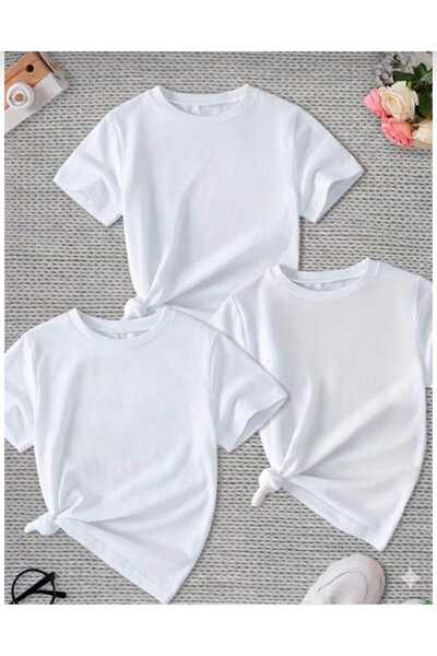 NOFLEN White Children's Plain Design Unprinted T-Shirt