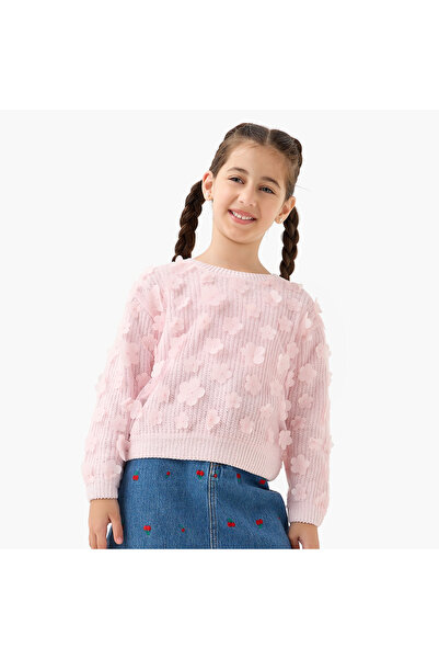 Juniors Floral Accent Pullover with Long Sleeves