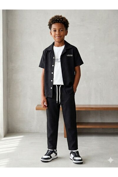SÜSLÜ KİDS Boys' 3-Piece Summer Short-Sleeved Shirt/T-Shirt/Pants Stylish Set
