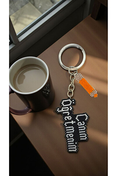 SEARD Miyuki Beads Handmade My Dear Teacher and Orange Pen Keychain/Bag Ornament