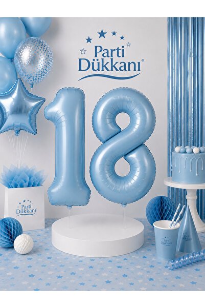 Parti Dükkanı 34 İnç 76 cm 18 Yaş Mavi Rakam Folyo Balon Seti (1 ve 8) Helyum...