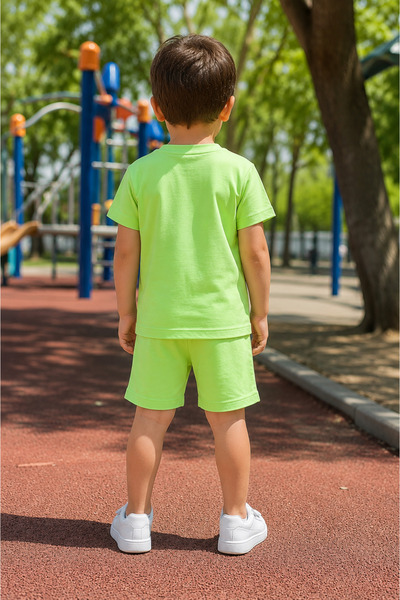 Yalçınoğlu Kids Set pantaloni scurți din bumbac pieptănat cu imprimeu pentru băieți 3-5 ani I Set pantaloni scurți din bumbac pieptănat I Set pantaloni scurți din bumbac pieptănat cu mânecă scurtă