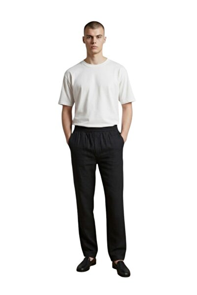 MODA Men's Elastic Waist Tapered Leg Muslin Trousers