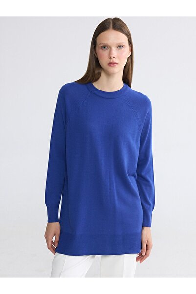 LC Waikiki Lcw Modest Blue Crew Neck Women's Knitwear Tunic