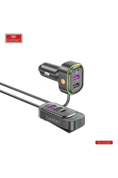 Earldom شاحن سيارة متعدد المنافذ CC26 RGB 6 في 1 بقوة 66 واط مع منافذ USB وTy...