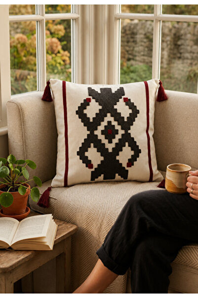 Bella Home Premium Punch Embroidery Cushion Cover 40 cm X 40 cm - 1 Piece
