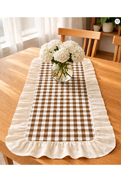 ŞAH TEXTILE DESIGN Keten fırfırlı pötikare runner