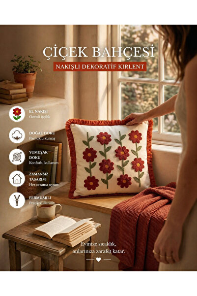 Bella Home Premium Punch Embroidery Cushion Cover 40 cm X 40 cm - 1 Piece