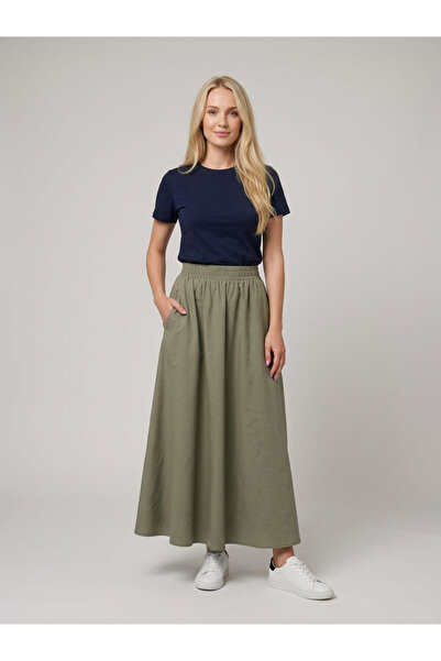 Warasiva Women's Khaki 100% Tencel Fabric Skirt with Elastic Waist and Pocket...