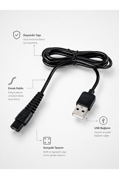 MVLH Tıraş Makineleri Uyumlu 1 Metre USB Şarj Kablosu Kaliteli Dayanıklı Uzun...