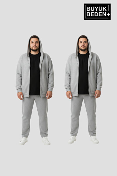 Superlife Men's Plus Size Zippered Hooded 2-Piece Set Thin Sweatshirt Cardiga...