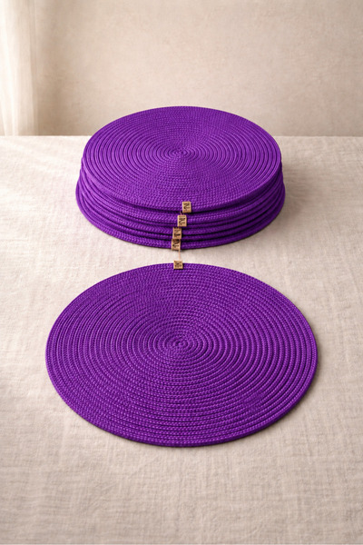 Naspar 4-Piece Purple Color Jute Plate Set, Modern American Style, Stylish Pr...