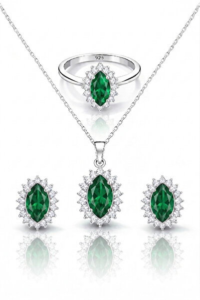 TASLİDUSLERJEWELRY Zümrüt Mekik Kesim Taşlı 925 Ayar Gümüş Takı Seti – Kolye ...