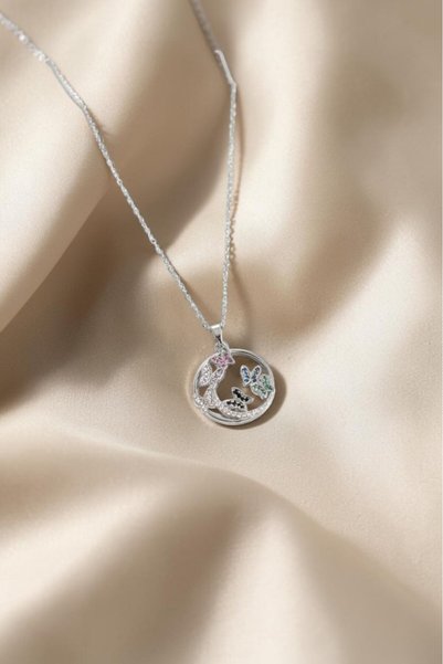 Valmont Accessories Silver Color Colorful Butterfly Model Zircon Stone Women's Necklace 45 cm