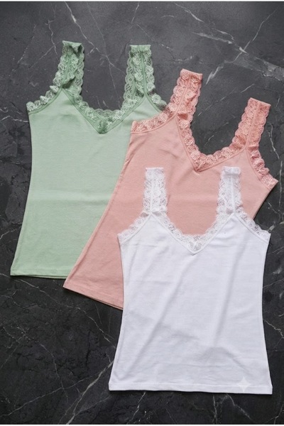 Demirsa Boutique Lace Strap Modal Fabric 3-Piece Women's Undershirt in White,...