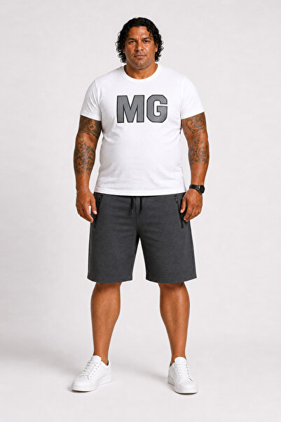 MocGrande Plus Size Zippered Classic Combed Cotton Shorts 26622 Fume