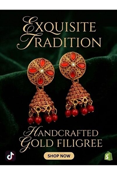 FASHION Antique Gold-Tone Red Jhumka Earrings | Indian Ethnic Traditional Bea...