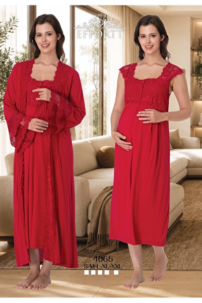 EM&FA TEKSTİL Maternity Nursing Nightgown Set with Special Features