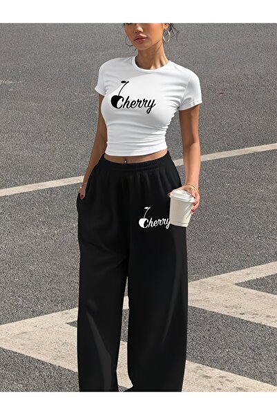 macklin Women's Cherry Print Over-The-Hip Baby Tee Combed Cotton Crop Top and...