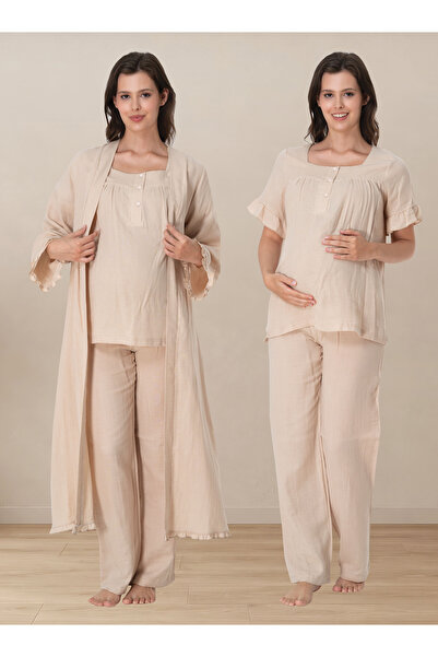 ByLohusa Muslin Fabric Dressing Gown Maternity Nursing Pajama Set Effortt - B...