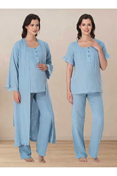 ByLohusa Muslin Fabric Pajama Set for Pregnant and Postpartum Women with Dres...