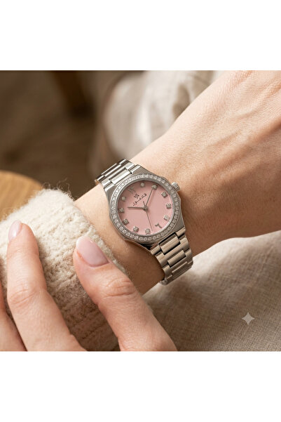 Flamour Women's Watch Silver Steel Strap Waterproof with Rings