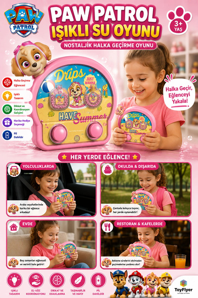 BigsToy PAW Patrol Işıklı Suda Halka Geçirme Oyunu Nostaljik Sulu Oyun Stres ...