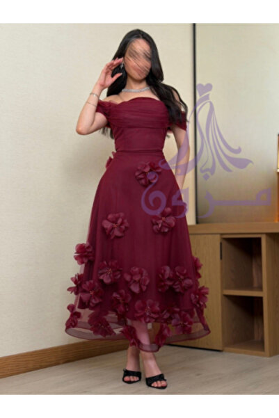 Mazon Fashion Burgundy Laser Rose Dress