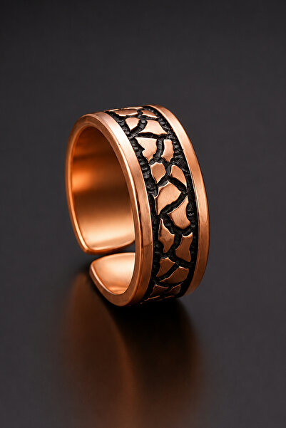 OSMANLI GÜMÜŞ Men's Pure Copper Ring with Stone Pattern Adjustable Men's Copp...