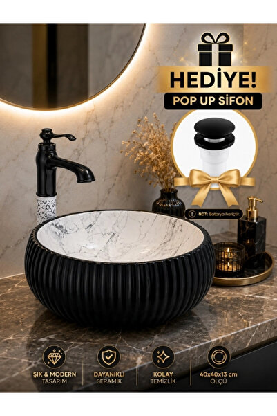Fualora Banyo Seramik Çanak Lavabo 40*40*12 cm Pop Up Hediyeli