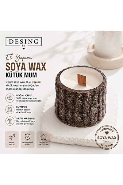 DESING BY El Yapımı Soya Wax Kütük Mum | Ahşap Fitilli Dekoratif Mum