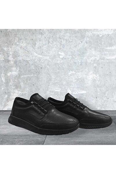 oktay kundura 706L Black Perforated Air-Permeable Leather Orthopedic Plus-Siz...