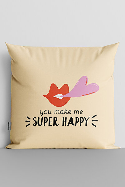 TicaretJet غطاء وسادة مطبوع رقميًا على الوجهين من You Make Super Happy مكتوب ...