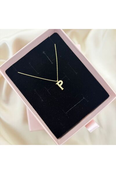 Lovera Jewellery 925 Ayar Gümüş Sertifikalı 14K Gold Renk P Harfli Harf Kolye