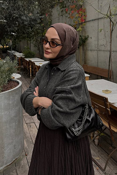 carell Aleyna Atalar'ın Tercihi Monogram Desen Liora Pamuk Şal Sütlü Kahve