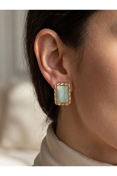 AURRARİ Gold Water Green Enamel Quadrilateral Twist Earrings