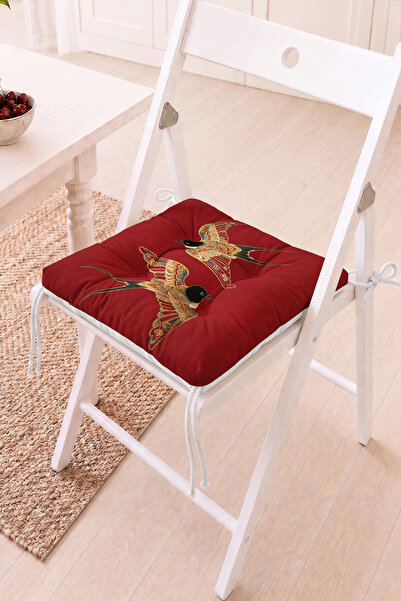 Home Kırmızı Arıkuşu Figürü Desenli Pofidik Sandalye Minderi - Vintage Dekora...