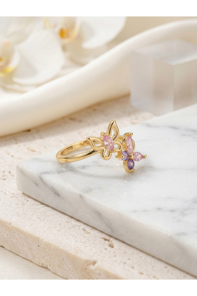 Evorya Women's Colorful Zircon Stone Butterfly Model Ring