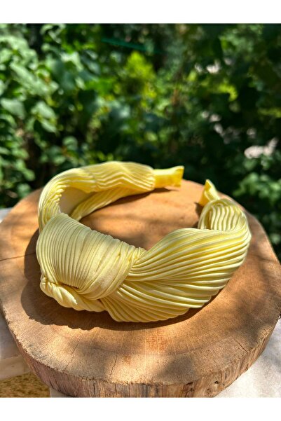 ByMerve Women's Pleated Lemon Yellow Soft Hair Crown